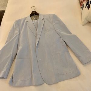 Alan Flusser seersucker blue white suit
